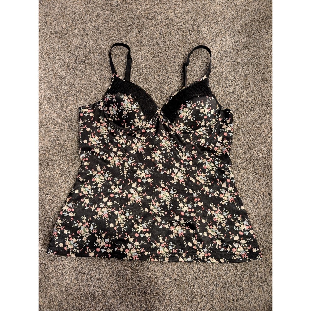 Vintage Forever Twentyone 21 Black Floral Lace Trim Camisole Top LG